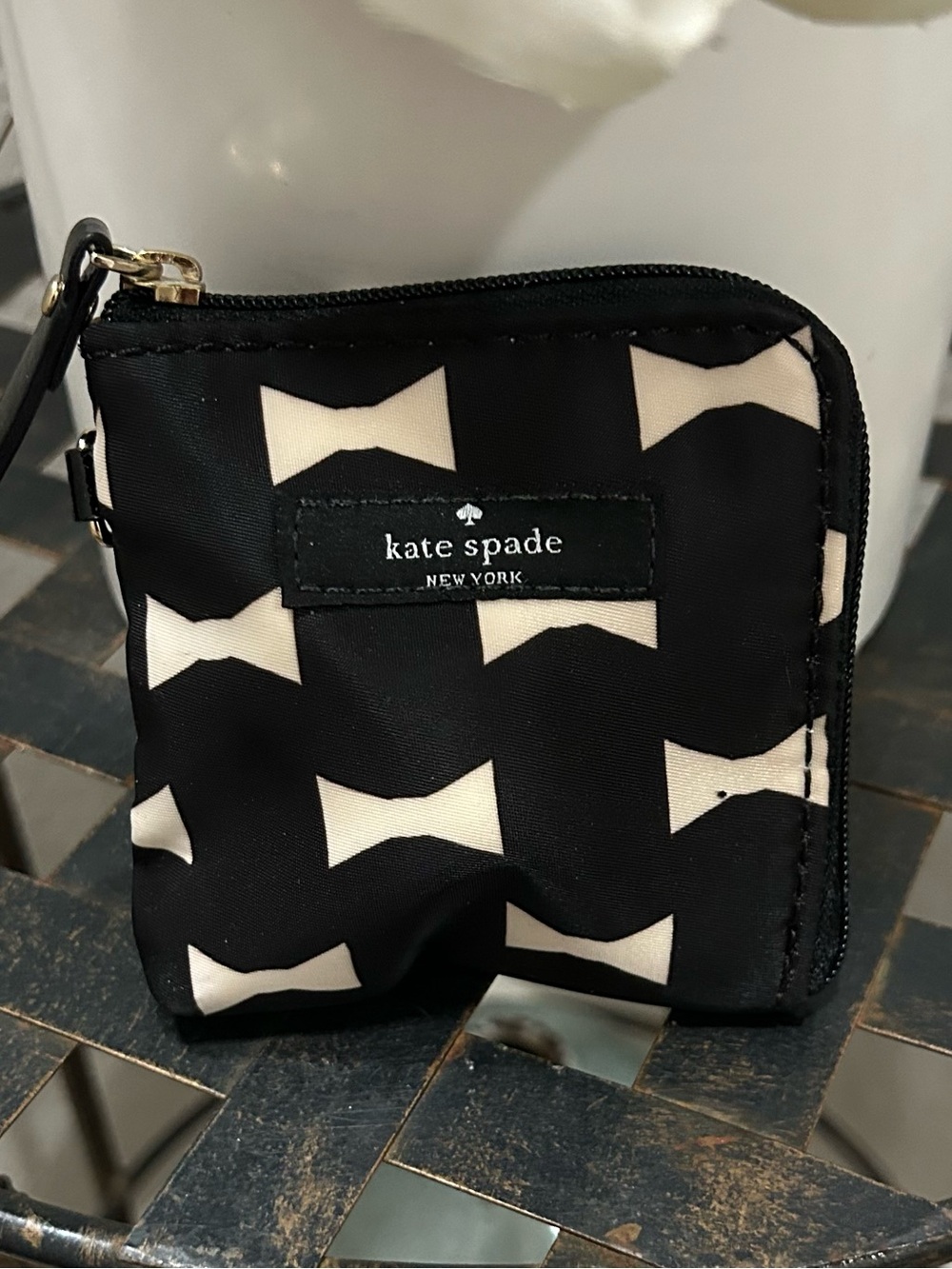 kate spade Black & Cream Bow Print Binky Travel Case